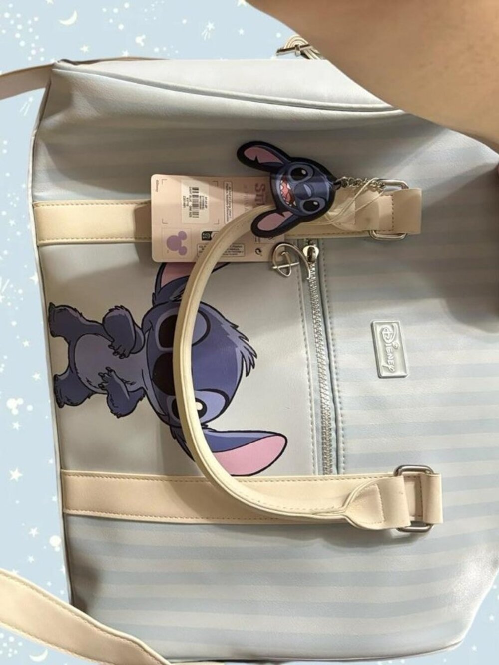 Primark Disney Lilo and Stitch white & blue striped weekender